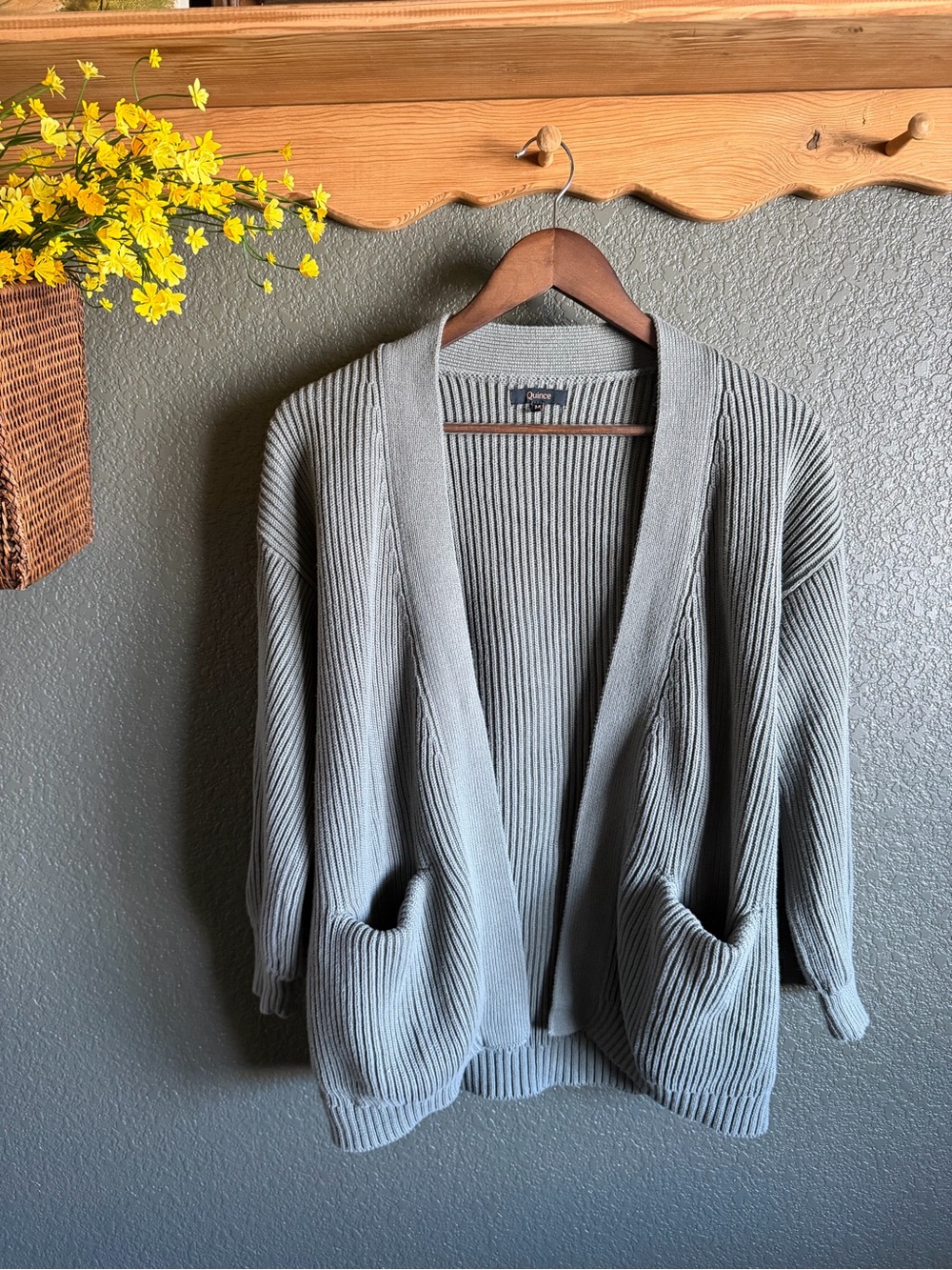 Quince Oversized Ribbed Cardigan in Agave
